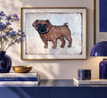 Mops in Silber – Original Acrylgemälde mit Silbermetall auf Papier (30 × 40 cm)