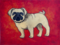 Goldener Mops – Original Acrylgemälde mit Schlagmetall auf Papier (30 × 40 cm)