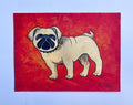 Goldener Mops – Original Acrylgemälde mit Schlagmetall auf Papier (30 × 40 cm)