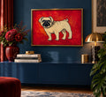 Goldener Mops – Original Acrylgemälde mit Schlagmetall auf Papier (30 × 40 cm)
