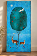 Paradiesbaum mit Rehen – Original Acrylgemälde, Apfelbaum, Waldkunst, ruhiges Naturbild 40 × 80 cm