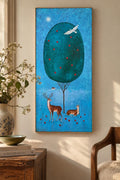 Paradiesbaum mit Rehen – Original Acrylgemälde, Apfelbaum, Waldkunst, ruhiges Naturbild 40 × 80 cm