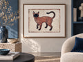 Goldene Siamkatze, Original Acrylgemälde auf Papier mit Blattgold, Naive Katzenkunst (30 × 40 cm)