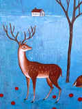 Paradiesbaum mit Rehen – Original Acrylgemälde, Apfelbaum, Waldkunst, ruhiges Naturbild 40 × 80 cm