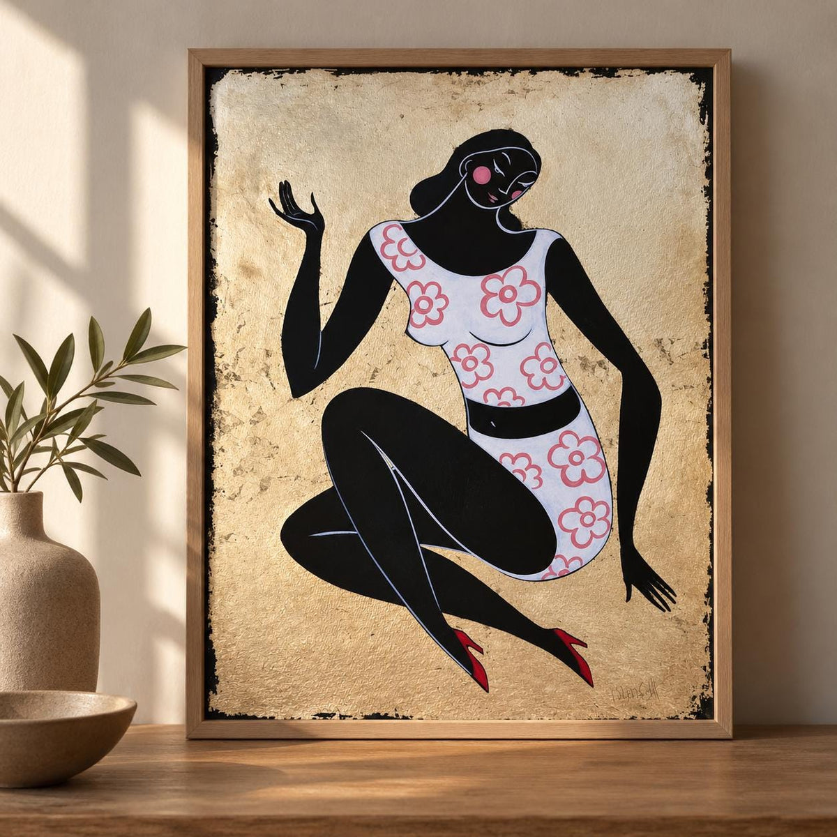 Goldgrund – Frau mit Blüten