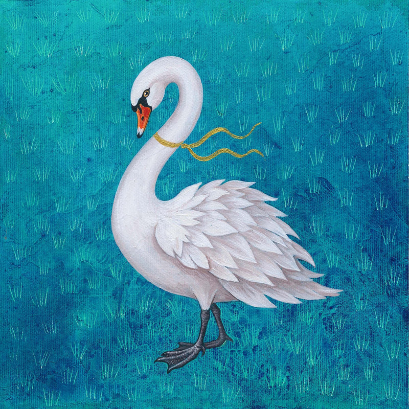 Weißer Schwan – Original Acrylgemälde 20×20 cm | Naive Vogelkunst auf Leinwand