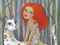 Weisse Кatze mit Mädchen Druck  A4  Print von Original Acrylbild Wohndekor Poster