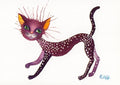 Postkarte, A6, Katze Lila, Kunstpostkarte, Aquarell, Illustration