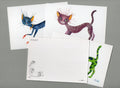 Postkarte Katze blau, Kunstpostkarte, Aquarell