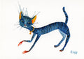 Postkarte Katze blau, Kunstpostkarte, Aquarell