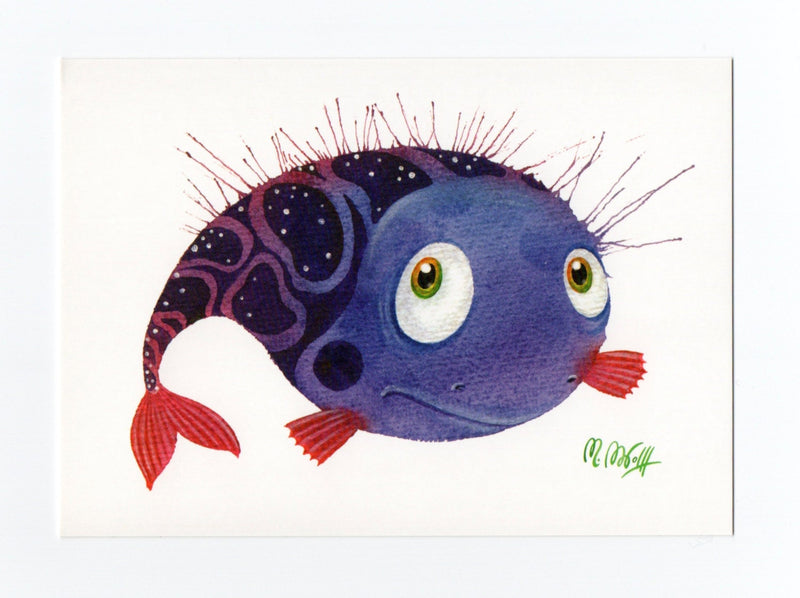 Postkarte Grußkarte Fisch lila blau Aquarell