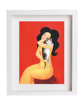 Katzendruck, Katzengemälde, Frauenportrait, Frauenkatzendruck, Frau mit Katze Print Modernes Katzenliebhaber Poster